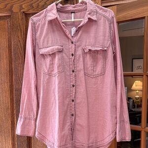 Free People Pink Button-Up Tunic